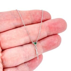 Sterling Silver Dagger Pendant Necklace | Green Cubic Zirconia | Adjustable